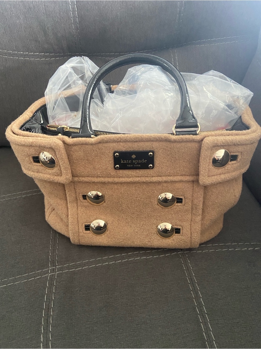 NWOT RARE KATE SPADE  CAMEL WOOL TOTE BAG ♠️